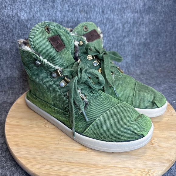 Toms Womens Highland Botas Boots Shoes‎ 8.5 Green Canvas Faux Fur Leopard - Picture 5 of 7